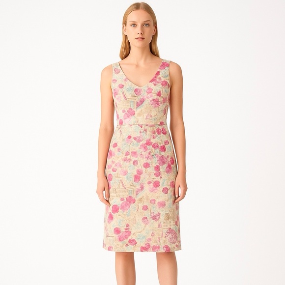 Garnet Hill European Garden Party Dress Pink Roses Romantic Feminine Sz 12 - Picture 1 of 16